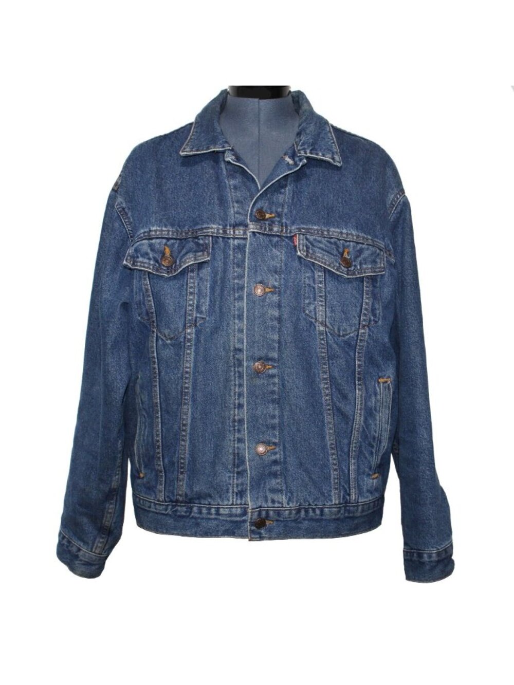 Vtg Mens Levi Strauss Denim Trucker Jacket Blue Plaid Flannel Lined Red Tab Lg??